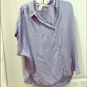 Blue striped button down top